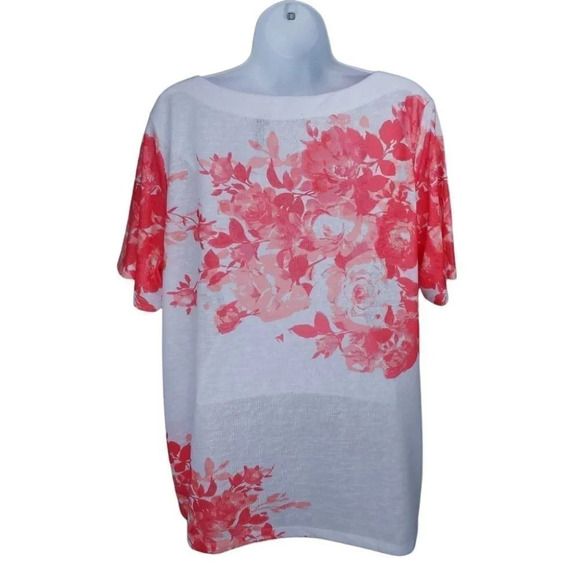 Claire France Knit Top Floral Roses White  Pink Salmon 2X NWT - Picture 6 of 8
